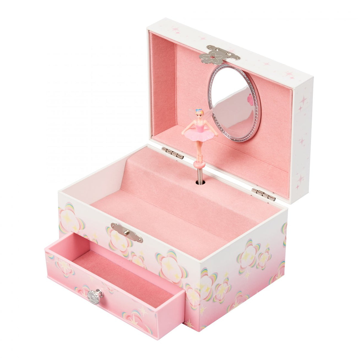 Mele & Co Ashley jewelry box open, showing mirror and fairy figurine