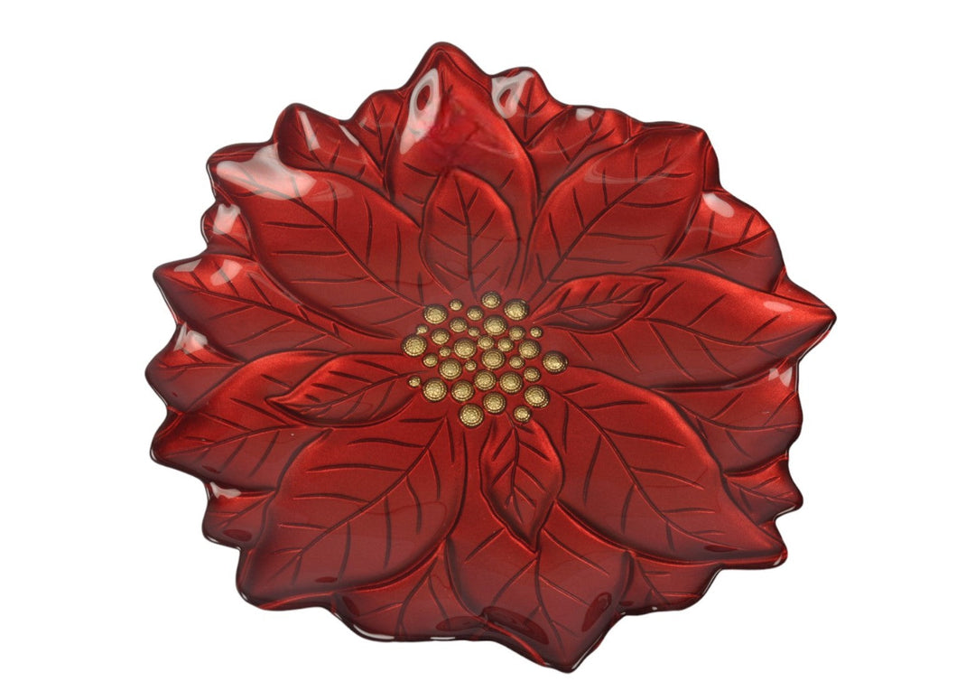 Poinsettia Glass Plate 23cm | Red
