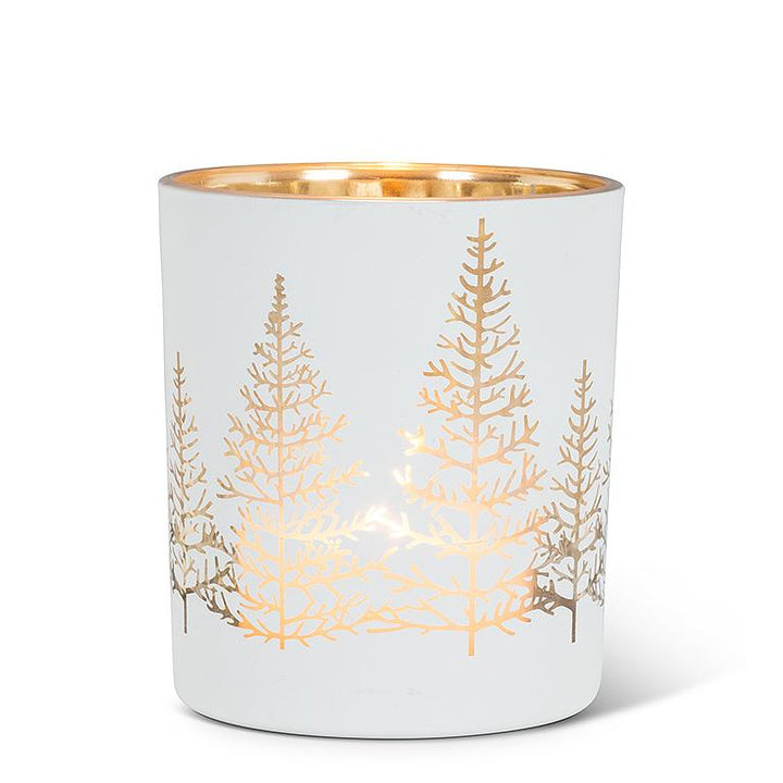 Large White &amp; Gold Tree Tealight Holder