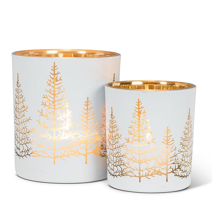Small White &amp; Gold Tree Tealight Holder, alternate view