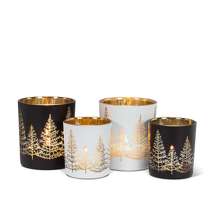 Small White &amp; Gold Tree Tealight Holder, styled view