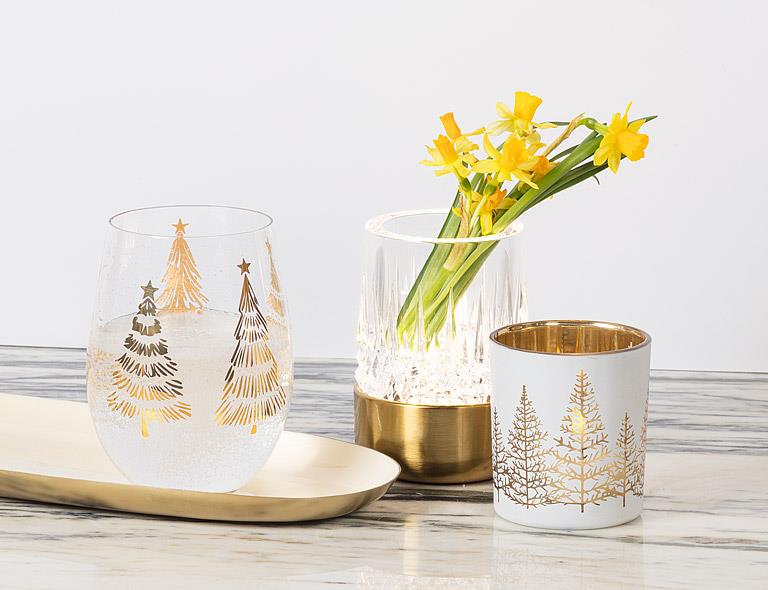 Small White &amp; Gold Tree Tealight Holder, lifestyle view