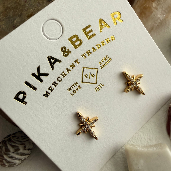 Arcturus starburst pave stud earrings in gold
