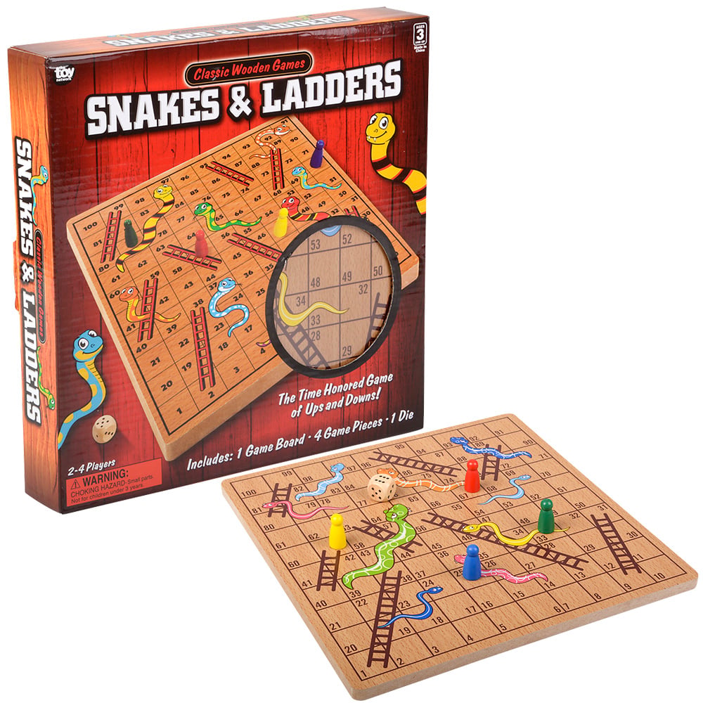 Wooden Snakes and Ladders 10 inch board game