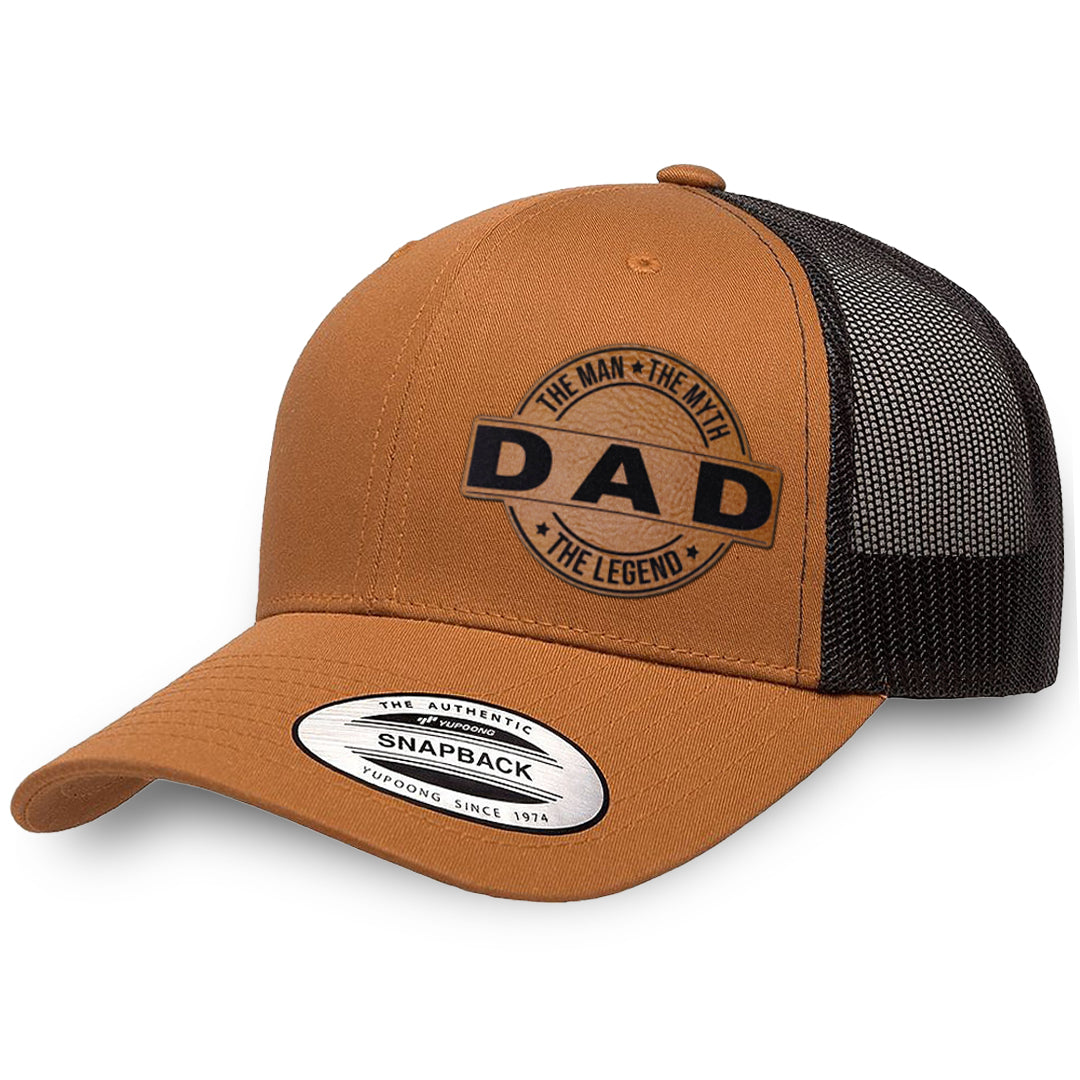 Caramel / Black leather patch hat - Dad