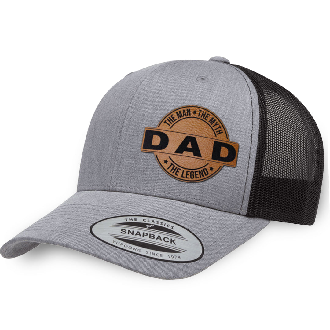 Heather Gray / Black leather patch hat - Dad