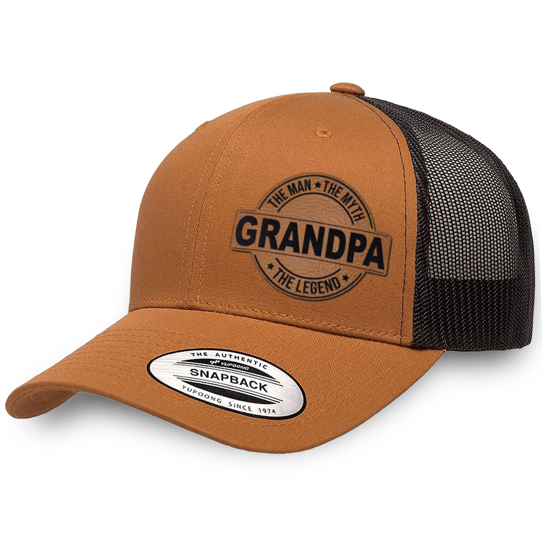 Caramel / Black leather patch hat - Grandpa
