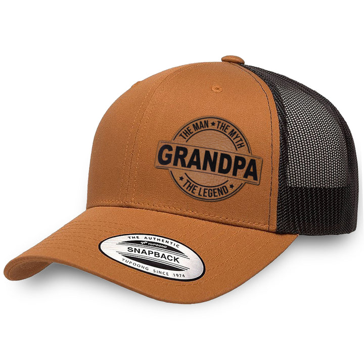 Caramel / Black leather patch hat - Grandpa