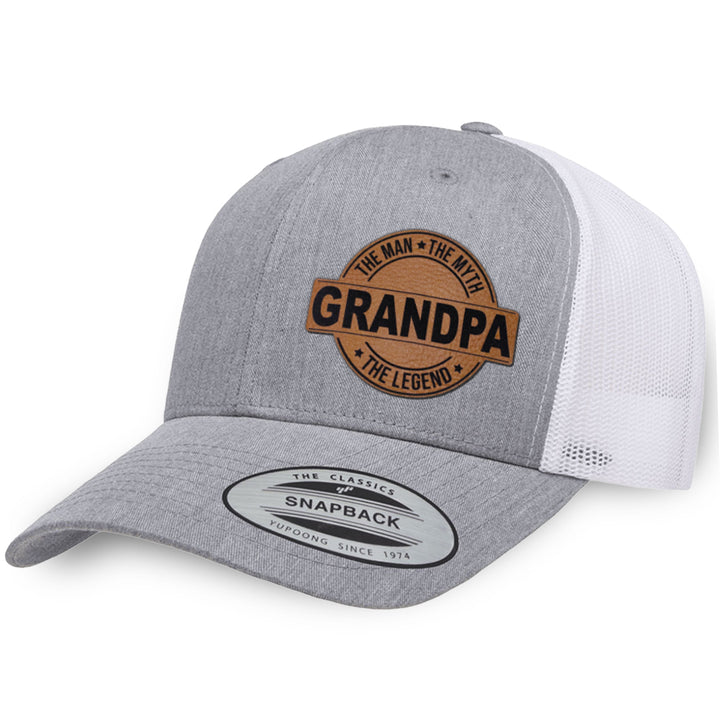 Heather Gray / White leather patch hat - Grandpa