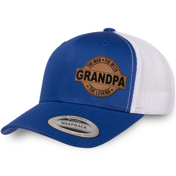 Royal Blue / White leather patch hat - Grandpa