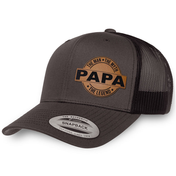 Charcoal / Black leather patch hat - Papa