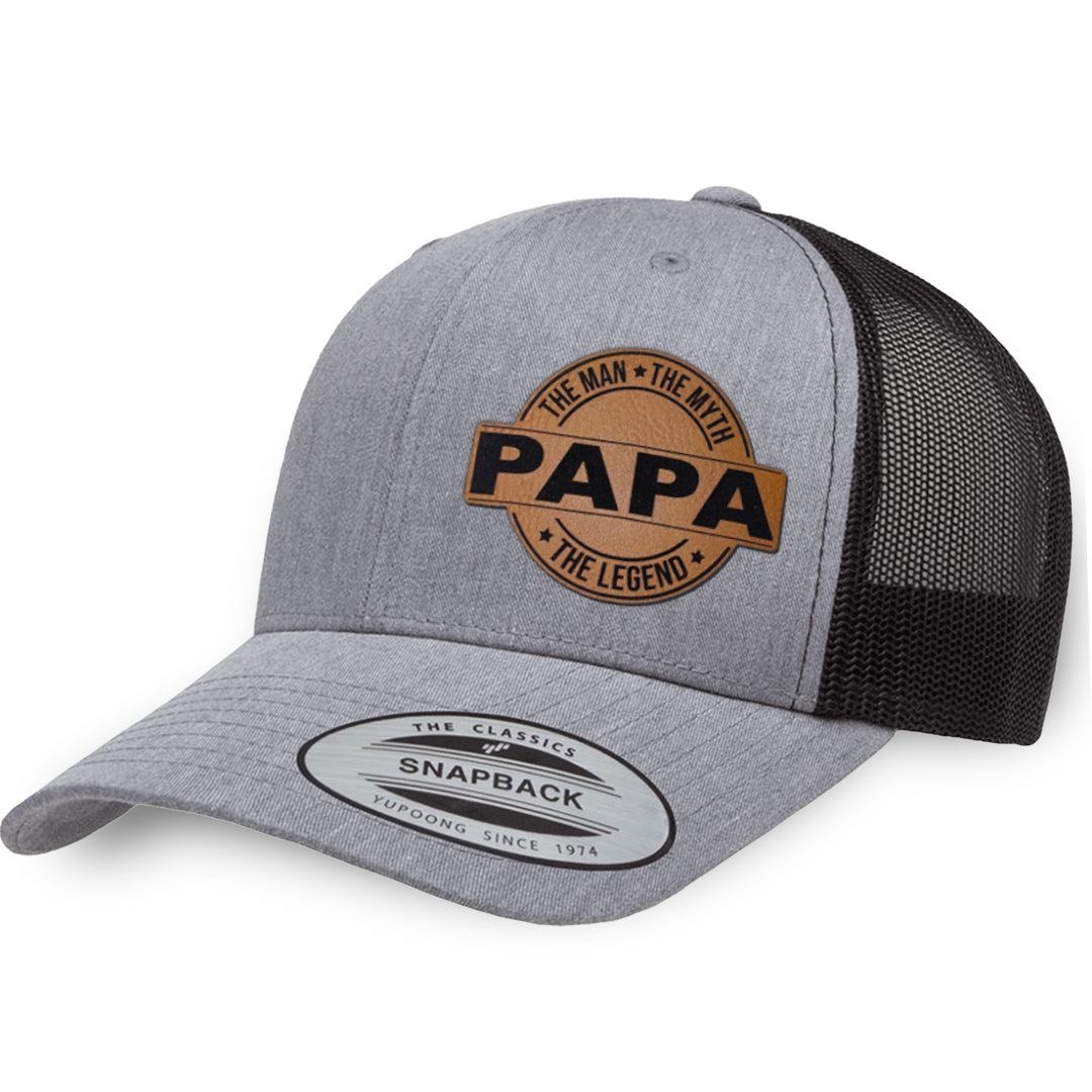 Heather Gray / Black leather patch hat - Papa