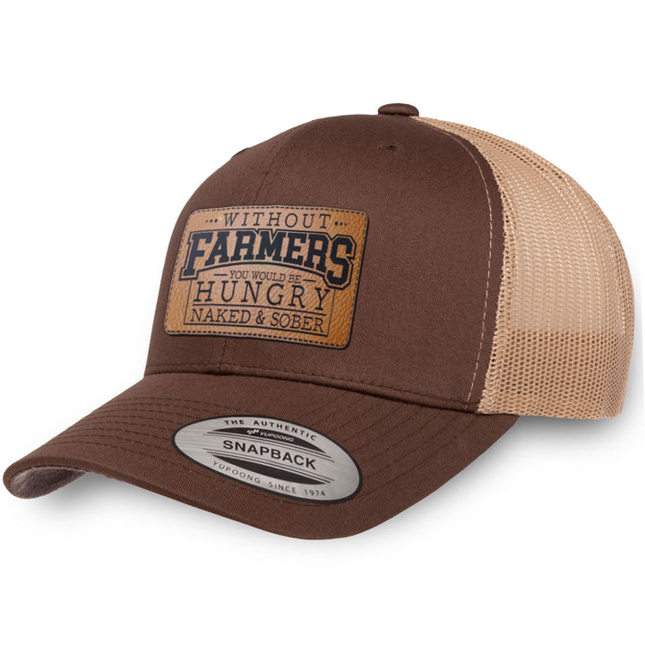 Brown / Khaki leather patch hat - Without Farmers