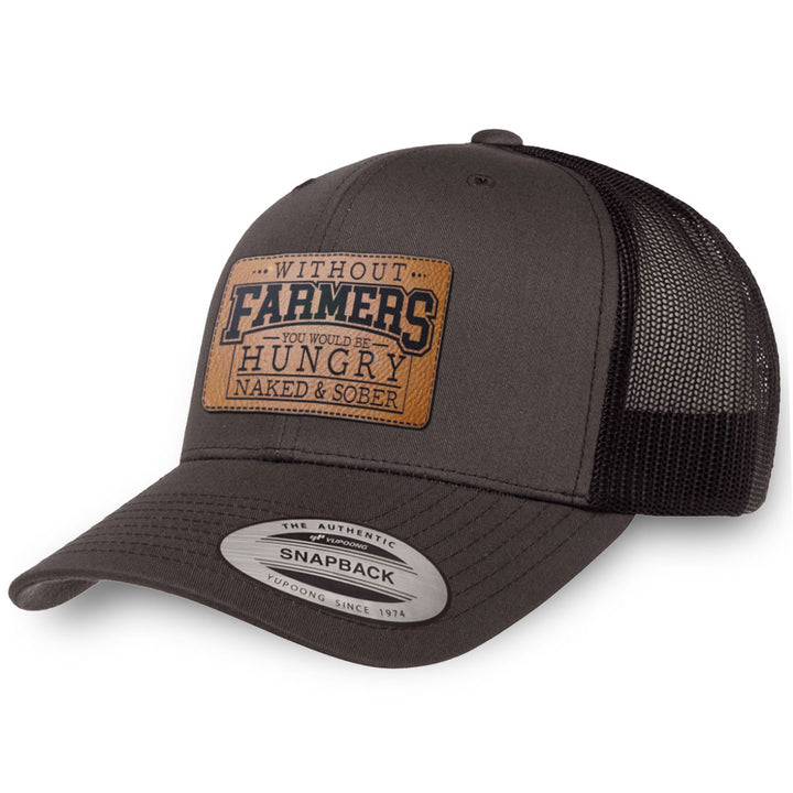 Charcoal / Black leather patch hat - Without Farmers