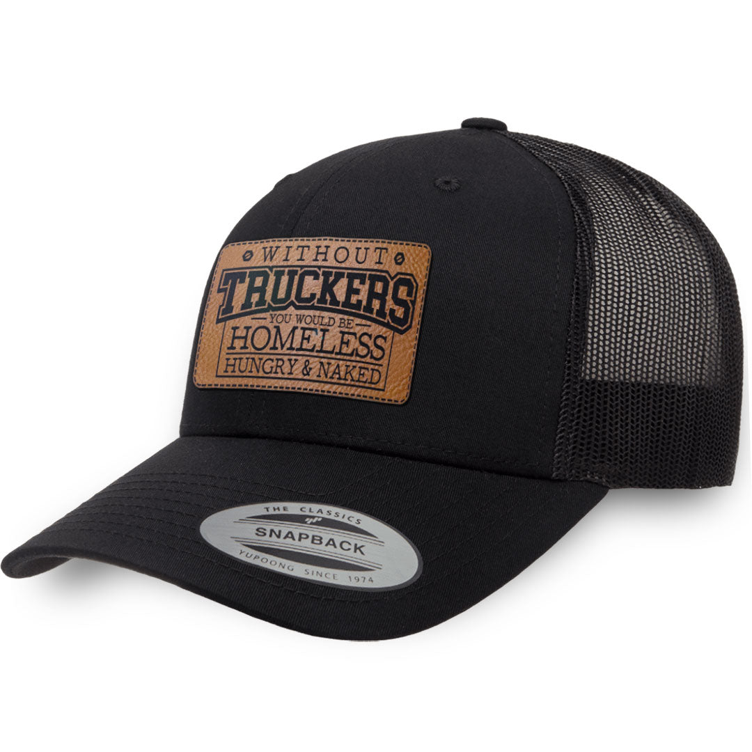 Black / Black leather patch hat - Without Truckers