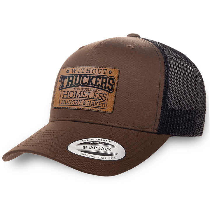 Brown / Black leather patch hat - Without Truckers