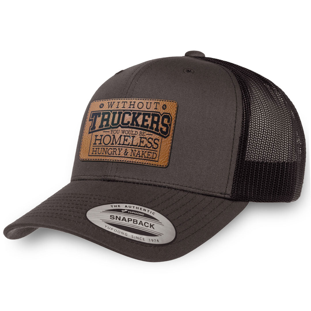 Charcoal / Black leather patch hat - Without Truckers