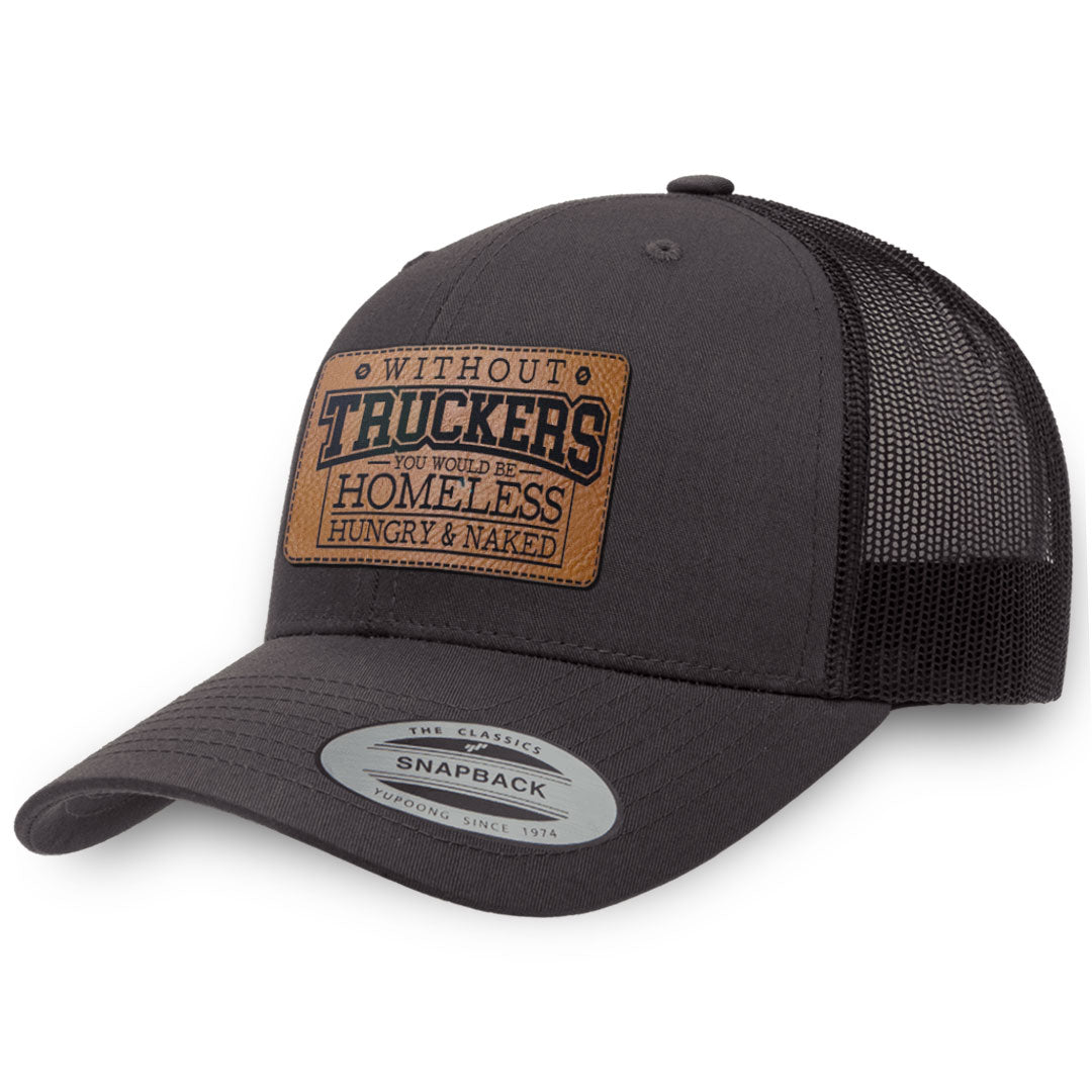 Charcoal / Charcoal leather patch hat - Without Truckers