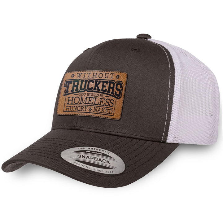Charcoal / White leather patch hat - Without Truckers