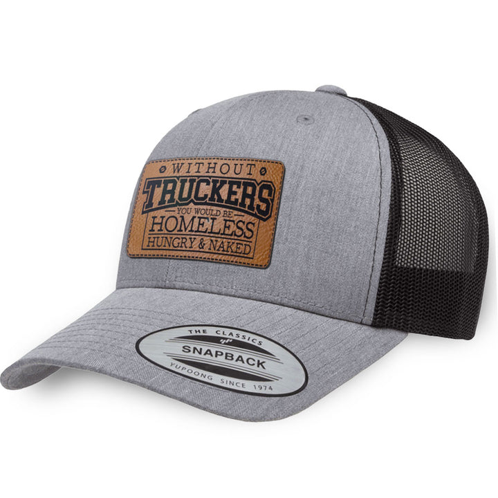 Heather Gray / Black leather patch hat - Without Truckers