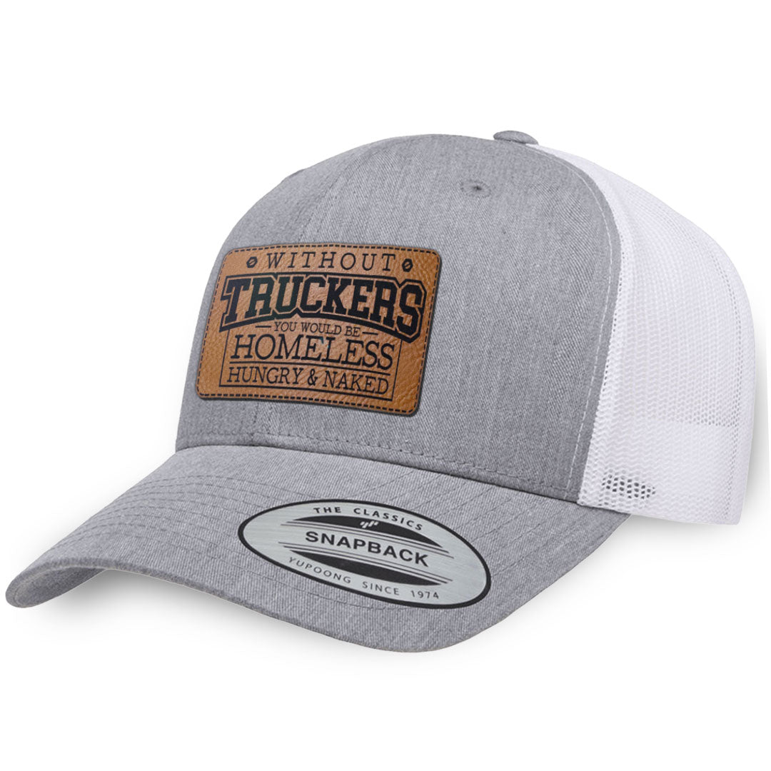 Heather Gray / White leather patch hat - Without Truckers