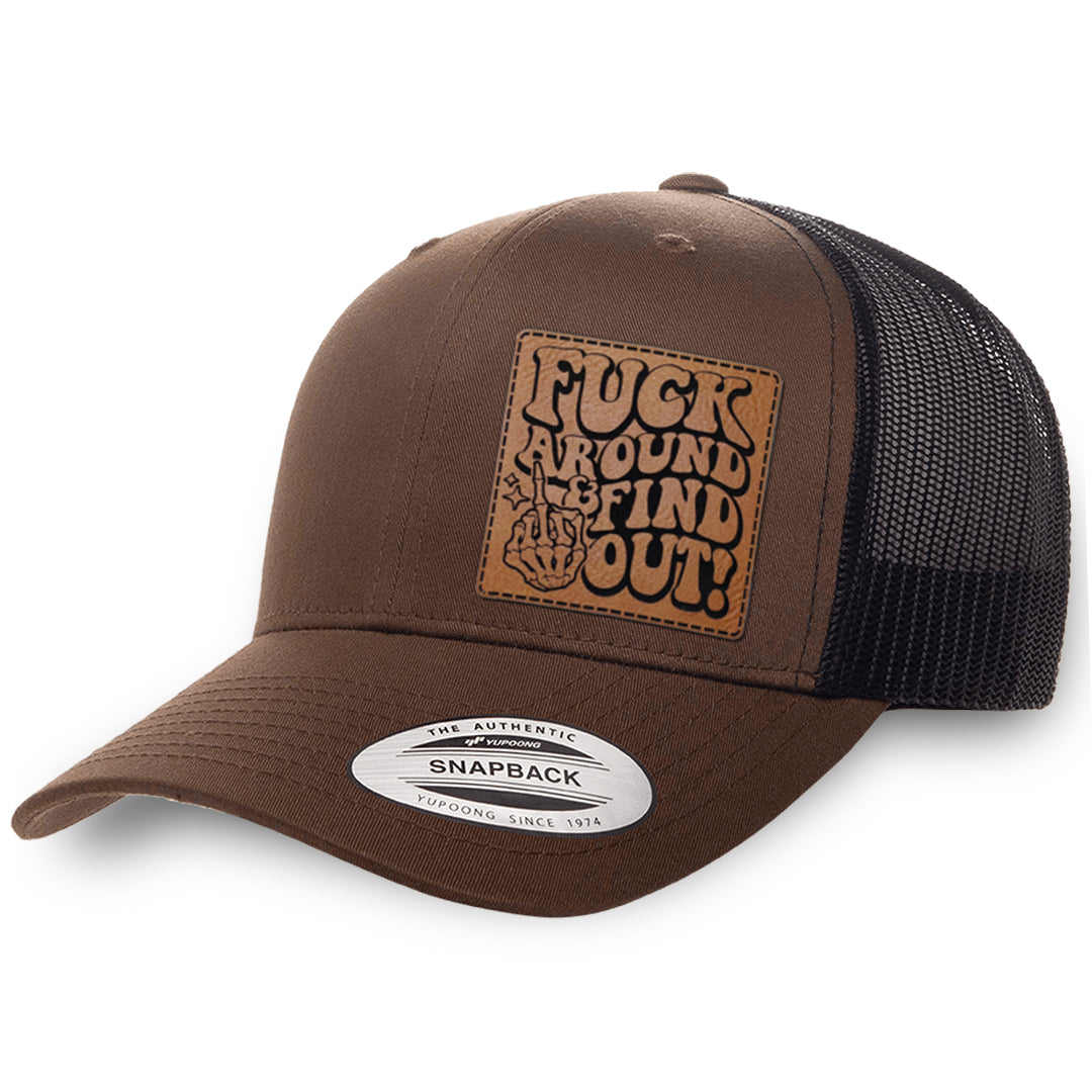 Brown / Black leather patch hat - Fuck Around And Find Out