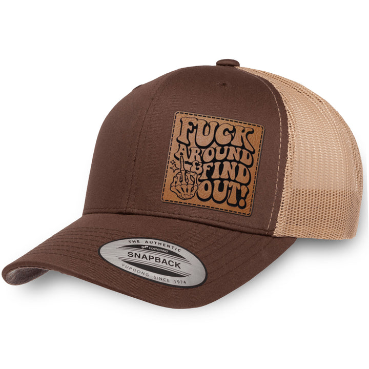 Brown / Khaki leather patch hat - Fuck Around And Find Out