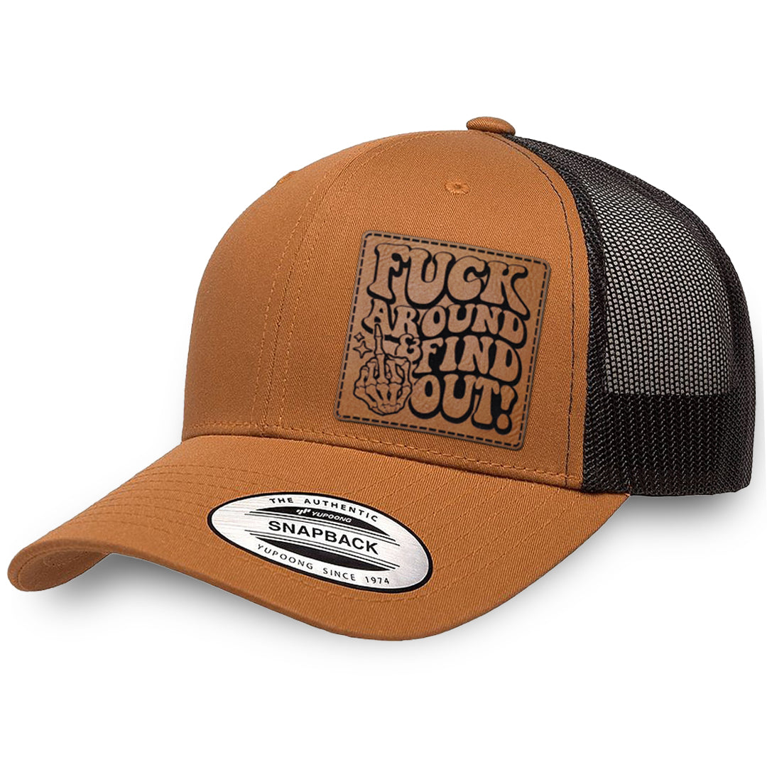 Caramel / Black leather patch hat - Fuck Around And Find Out