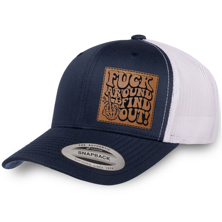 Navy / White leather patch hat - Fuck Around And Find Out