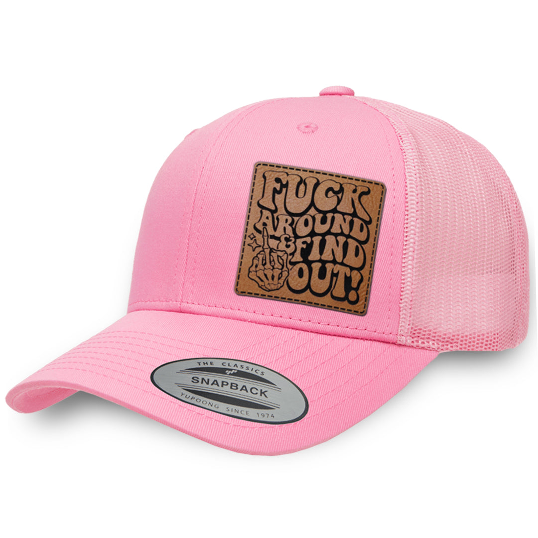 Pink / Pink leather patch hat - Fuck Around And Find Out