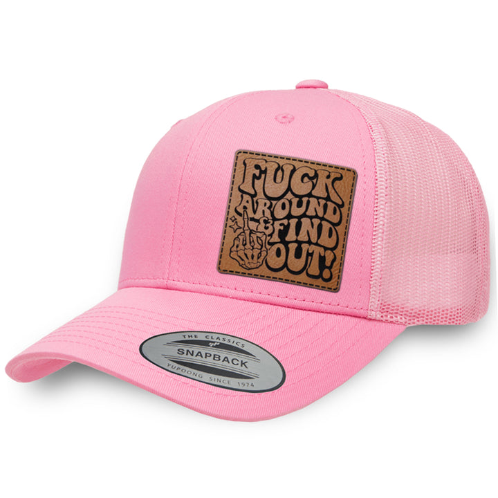Pink / Pink leather patch hat - Fuck Around And Find Out