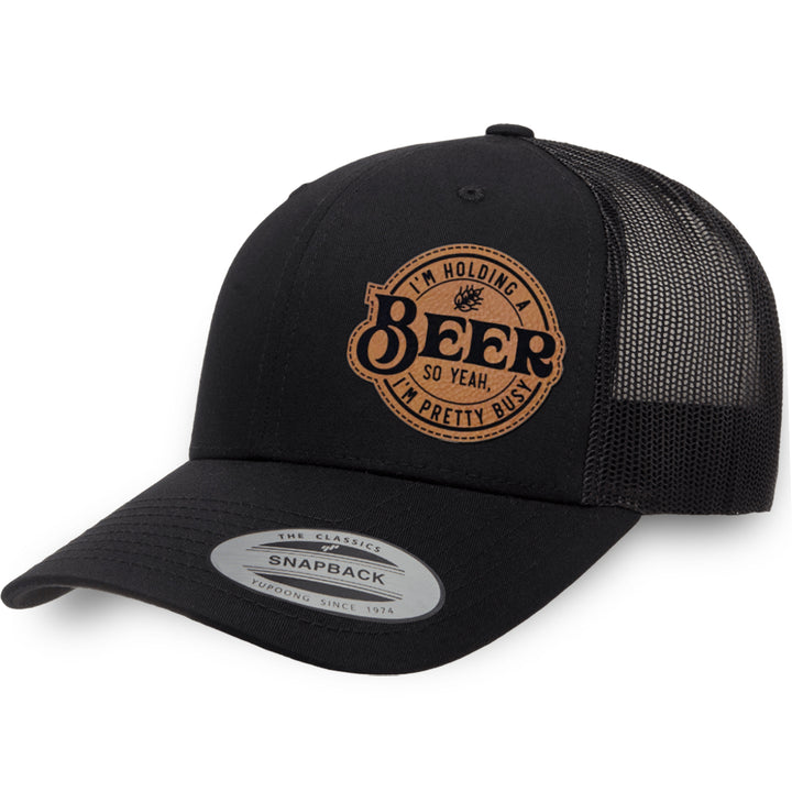 Black / Black leather patch hat - I&