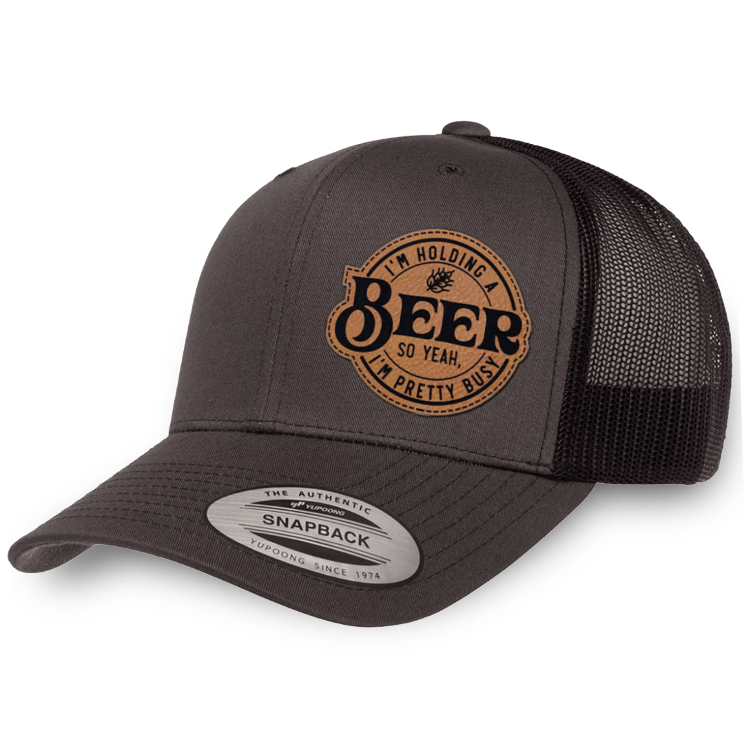 Charcoal / Black leather patch hat - I&