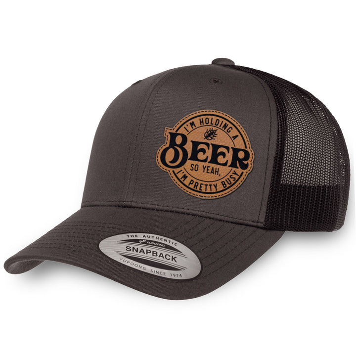 Charcoal / Black leather patch hat - I&