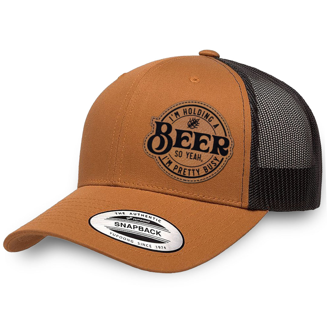 Caramel / Black leather patch hat - I&