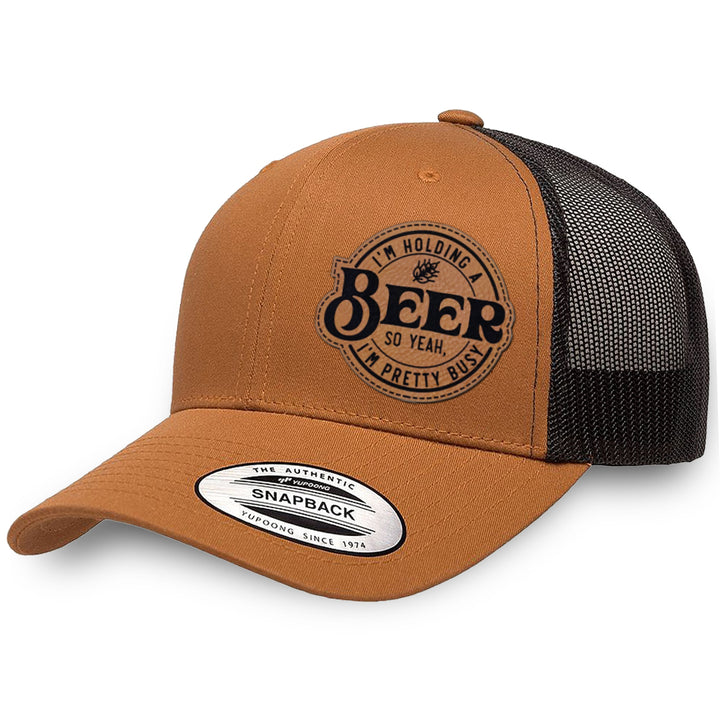 Caramel / Black leather patch hat - I&