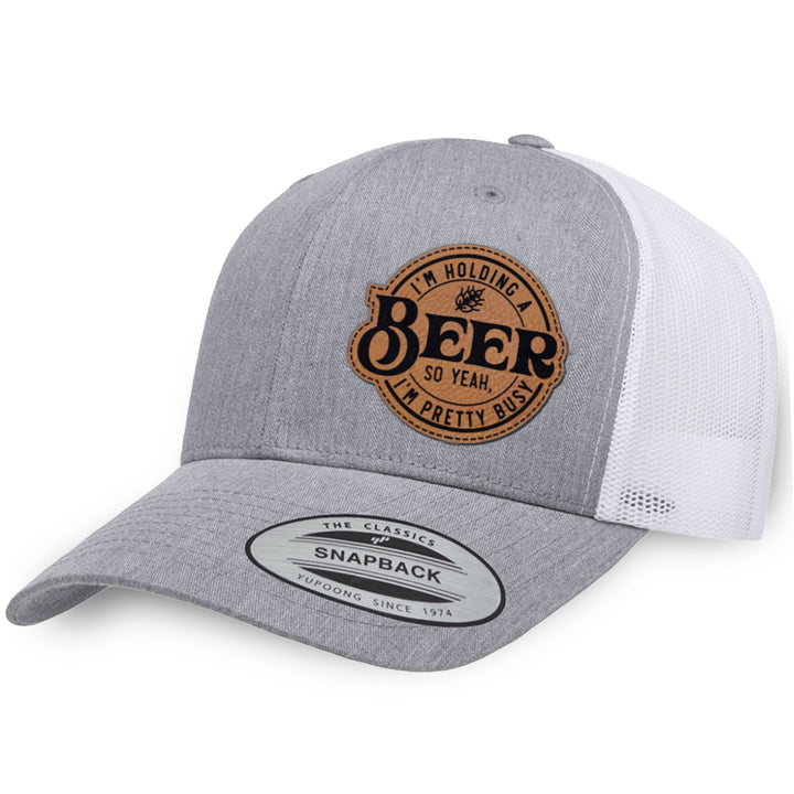 Heather Gray / White leather patch hat - I&