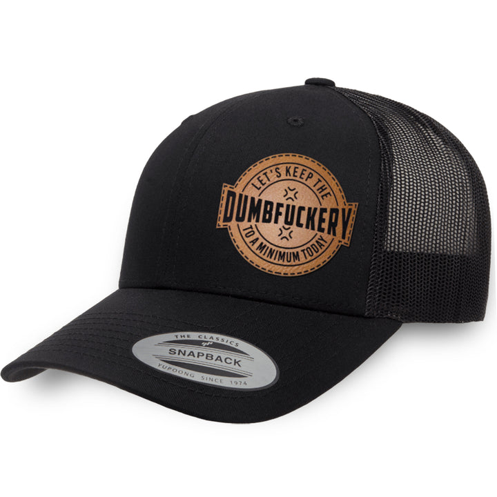 Black / Black leather patch hat - Dumbfuckery