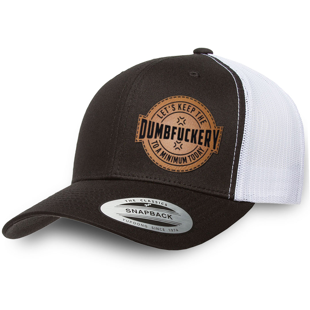 Black / White leather patch hat - Dumbfuckery