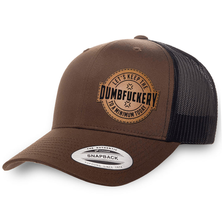 Brown / Black leather patch hat - Dumbfuckery