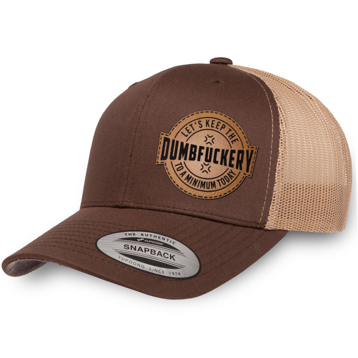 Brown / Khaki leather patch hat - Dumbfuckery