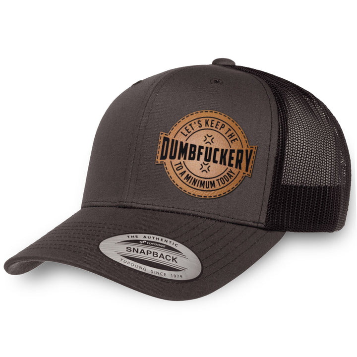 Charcoal / Black leather patch hat - Dumbfuckery