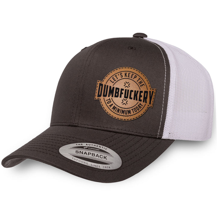 Charcoal / White leather patch hat - Dumbfuckery
