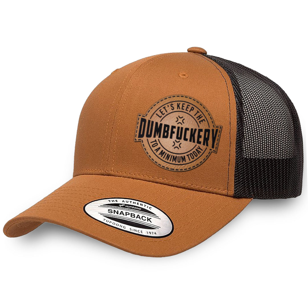 Caramel / Black leather patch hat - Dumbfuckery