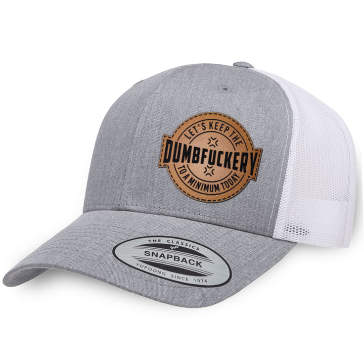 Heather Gray / White leather patch hat - Dumbfuckery