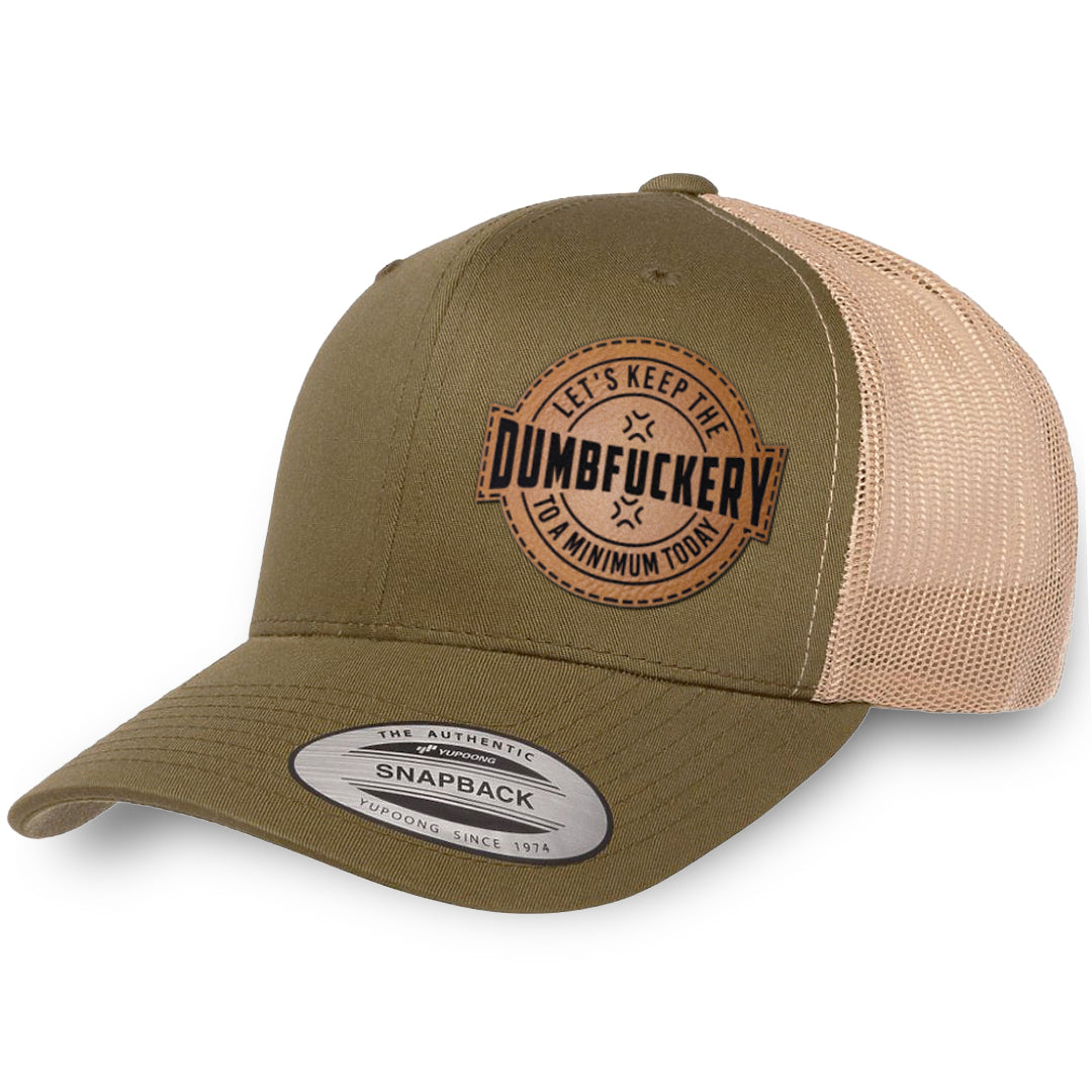 Moss / Khaki leather patch hat - Dumbfuckery