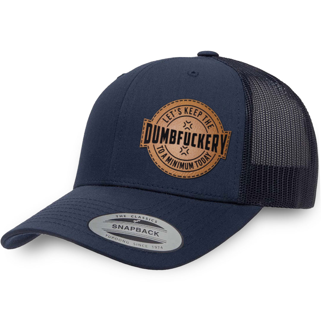 Navy / Navy leather patch hat - Dumbfuckery