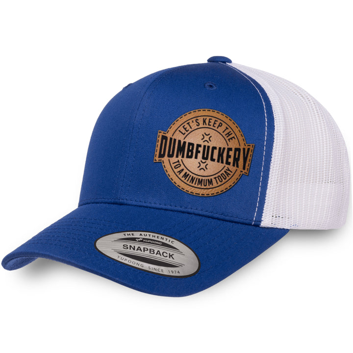 Royal Blue / White leather patch hat - Dumbfuckery