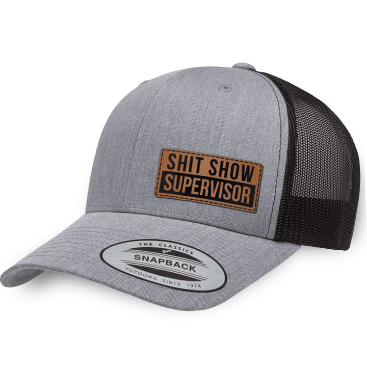Heather Gray / Black leather patch hat - Shit Show Supervisor