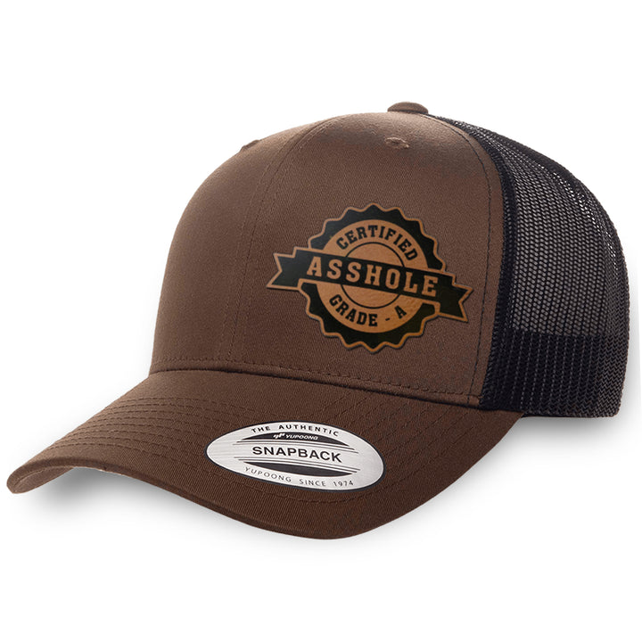Brown / Black leather patch hat - Certified Asshole